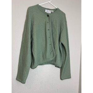 Vintage Tally Ho Cardigan Sweater Button Up Wool Women Size XL Green